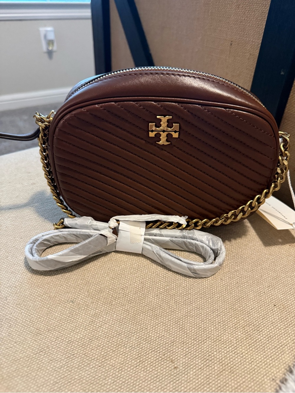 Tory Burch Brown Quilted Leather Crossbody with Gold Hardware